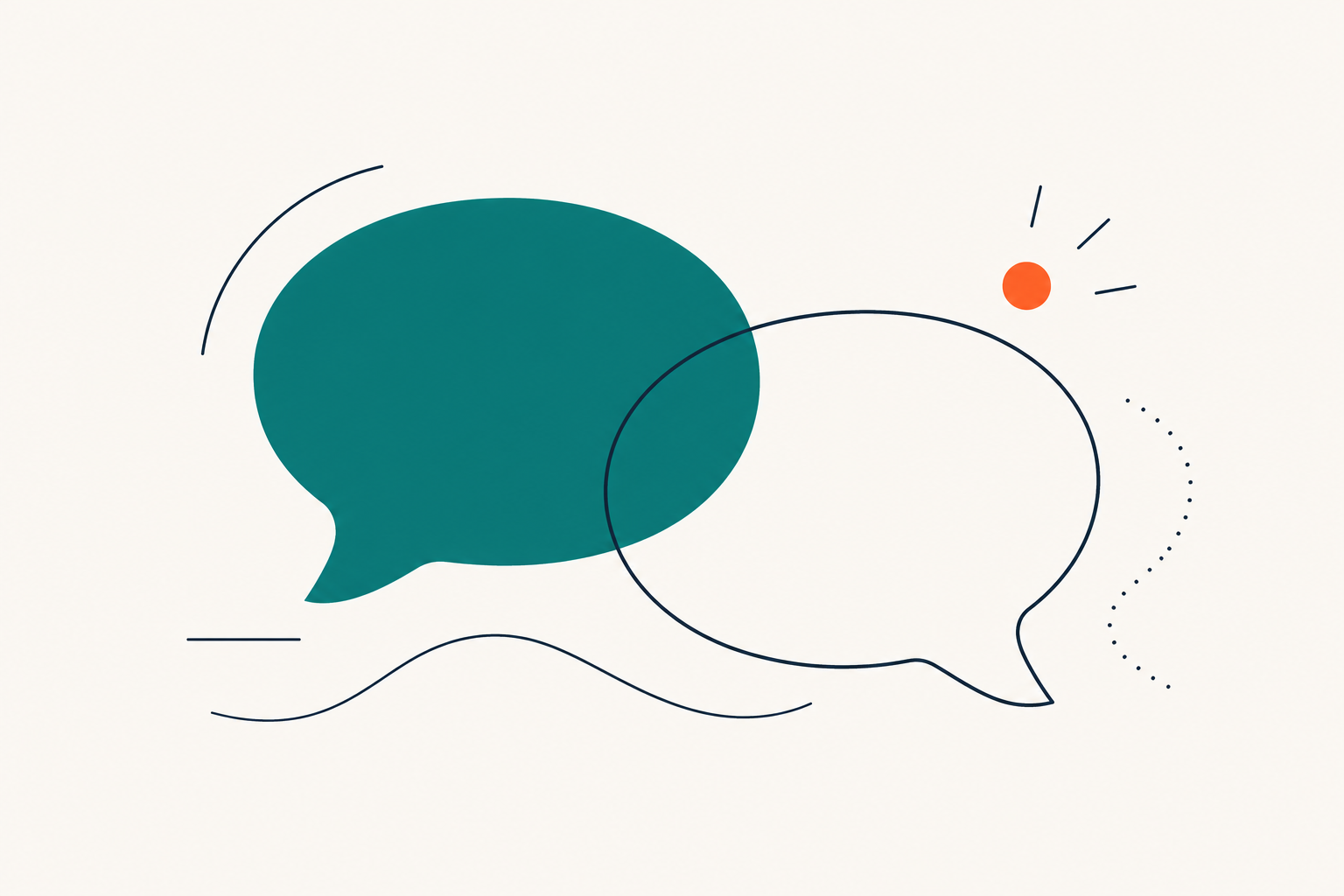 Two overlapping speech bubbles in teal and ink